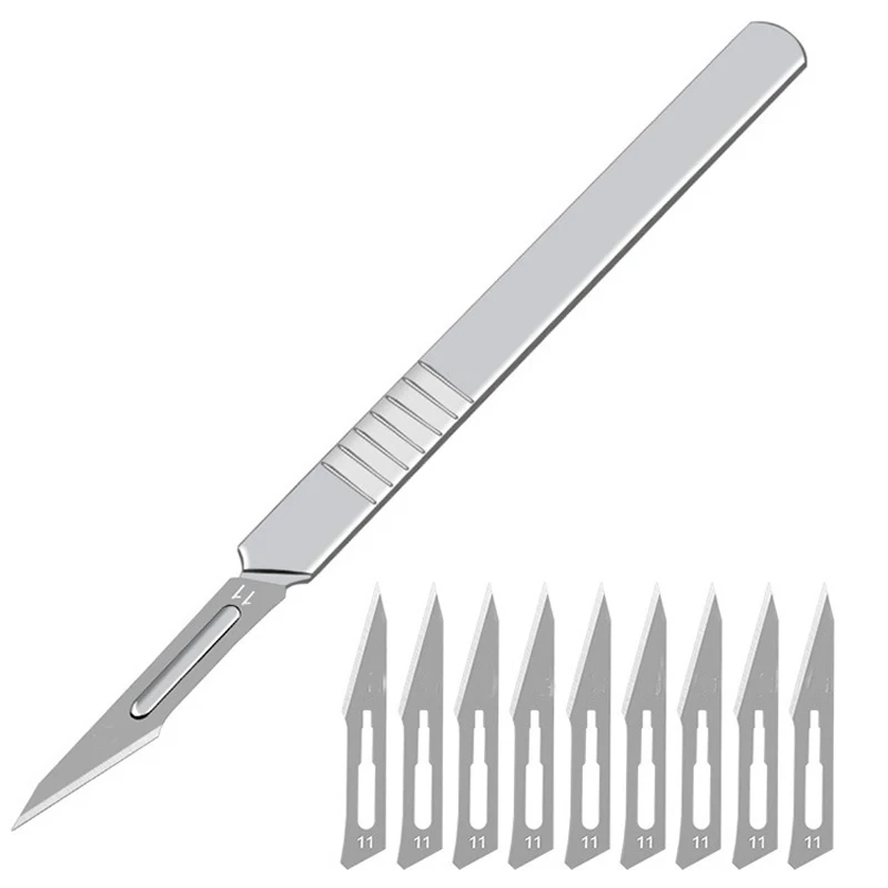 Bộ 11 Bộ Thép Carbon Khắc Kim Loại Dao Mổ Lưỡi Số 11 23 Y Tế Cắt Handel Dao Mổ Dao DIY Bộ Dụng Cụ không Trơn Trượt