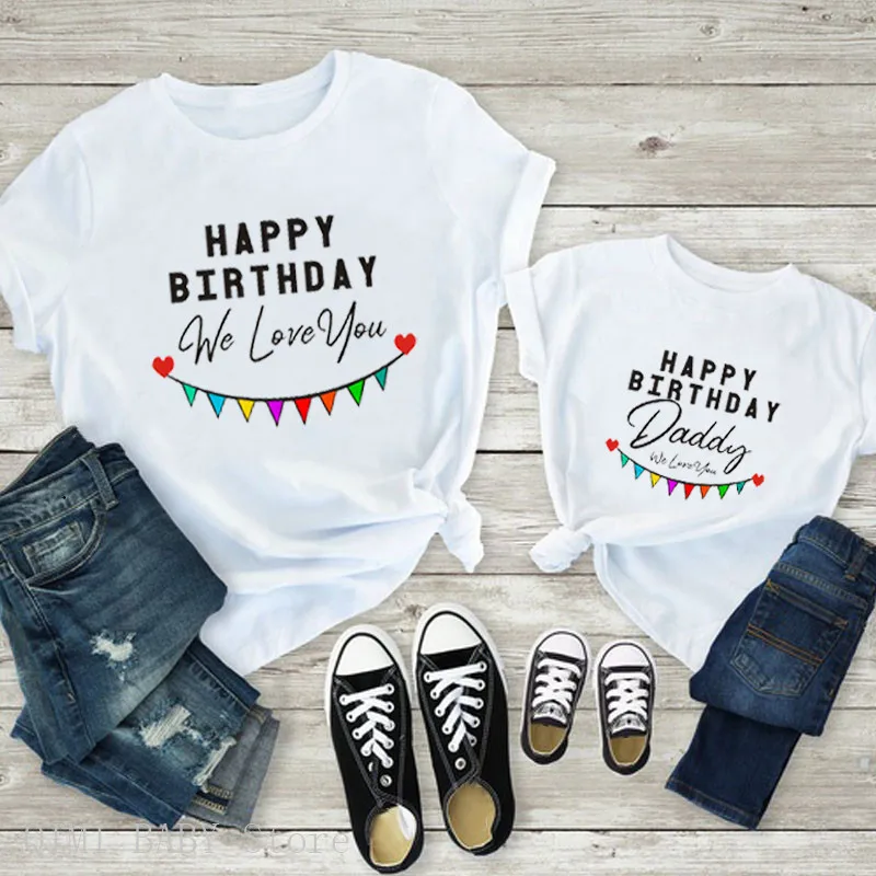 Happy Birthday Daddy Mother and Kids Family Matching Tshirts Clothes Gift to Dad Mom Daughter Son Birthday Party Wear Tshirts