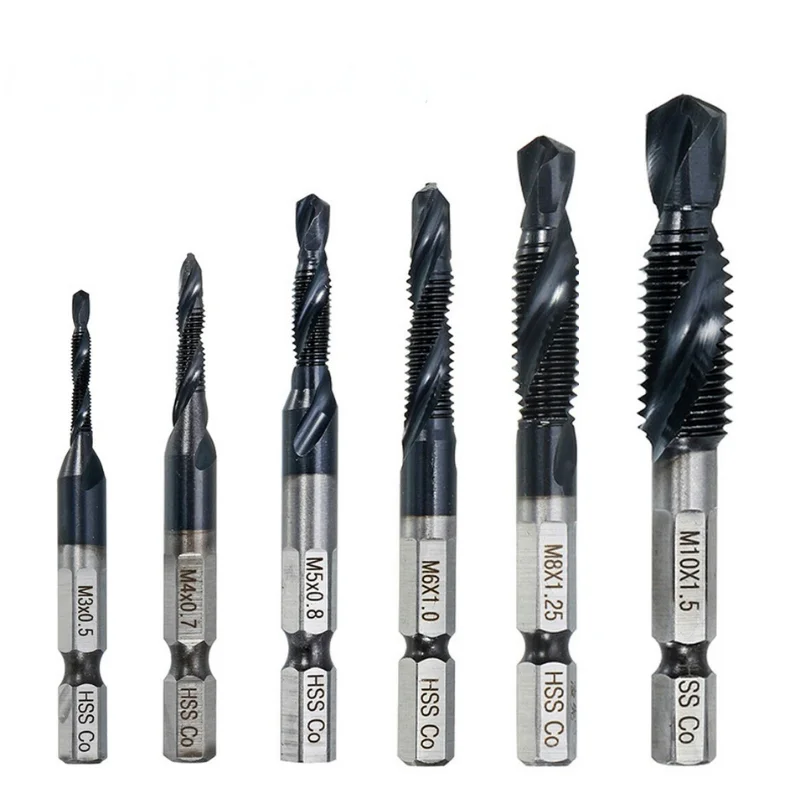 

6PCS M3-M10 Screw Tap Drill Bits HRC89 TiAlN Coated HSSCO M35 Cobalt Taps Metric Combination Bit 1/4" IN Hex Quick Change