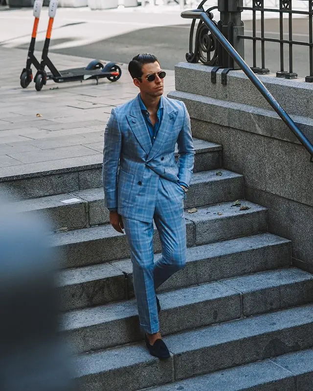 Costume à carreaux pour homme, veste 2 pièces de haute qualité, coupe cintrée, Double boutonnage, revers à pointe, pour marié, bal, fête