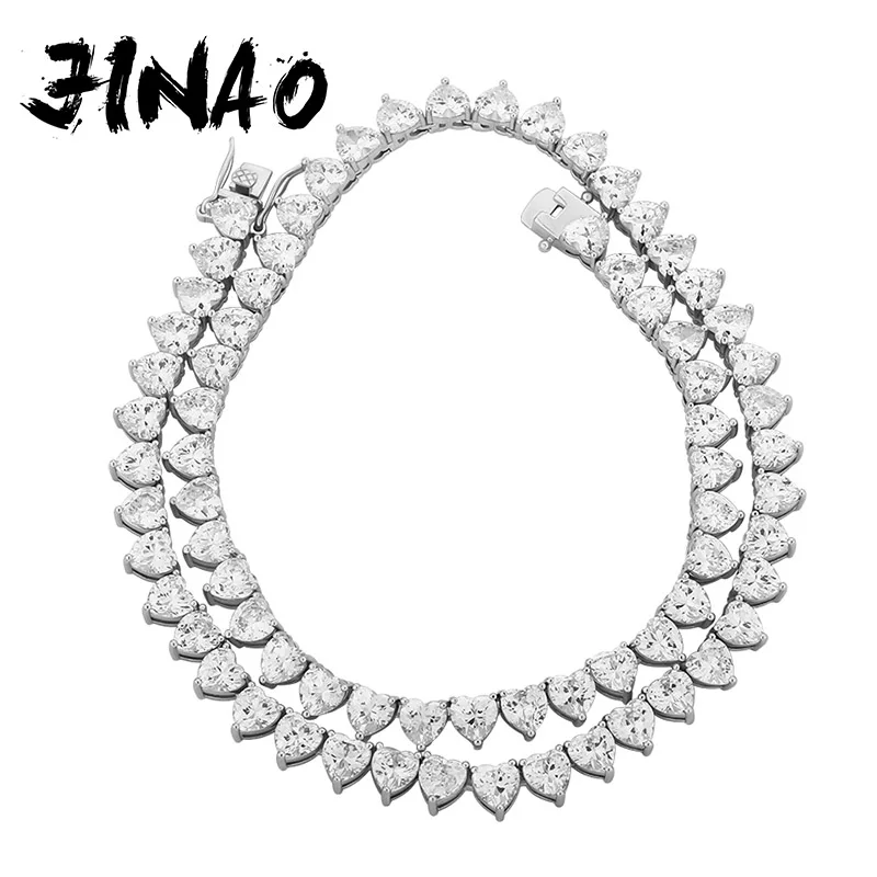 

JINAO 6mm Iced Out High Quality Heart Cubic Zirconia Stones Necklace Hip Hop Tennis Chain Jewelry For Women Gift