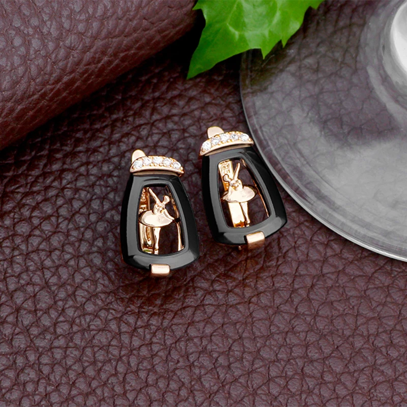 New Fashion Black Ceramic Ballet Dancer Earring With AAA Zircon For Women of Gift Trendy Jewelry Cute Accessories 2022 FS Brand