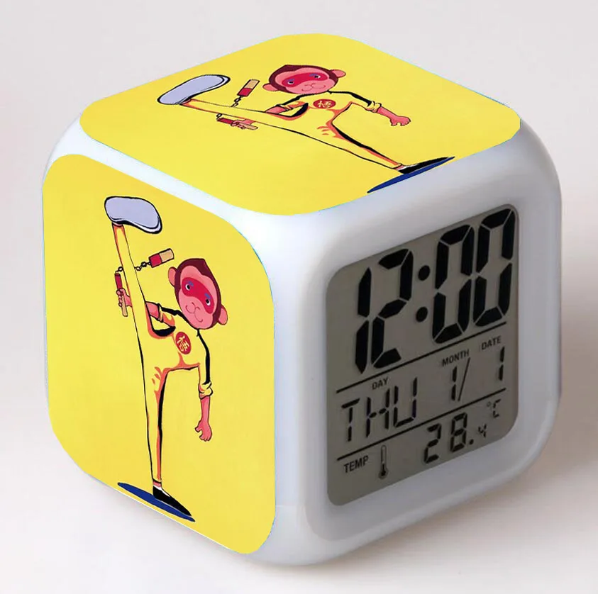 Anime China Kung Fu Star  Cartoon LED 7 Color Flash Digital Alarm Clocks Night Light Bedroom Desk Clock despertador Alarm-Clock