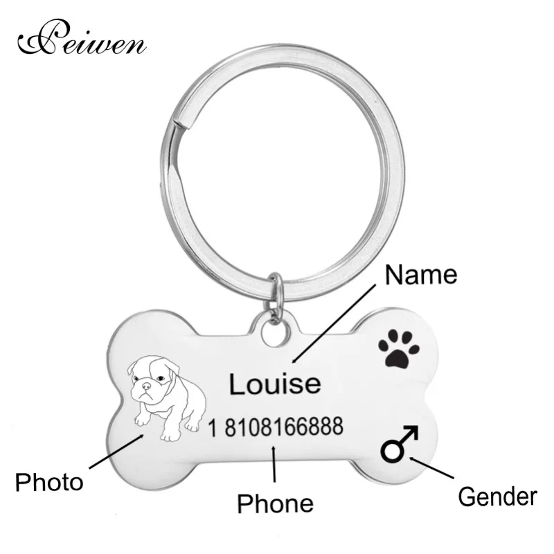 Dog ID Tags Keychain Personalized Customized ID Tag engraving Name For Cat Dog Collar Accessories Stainless Steel Tag For Puppy