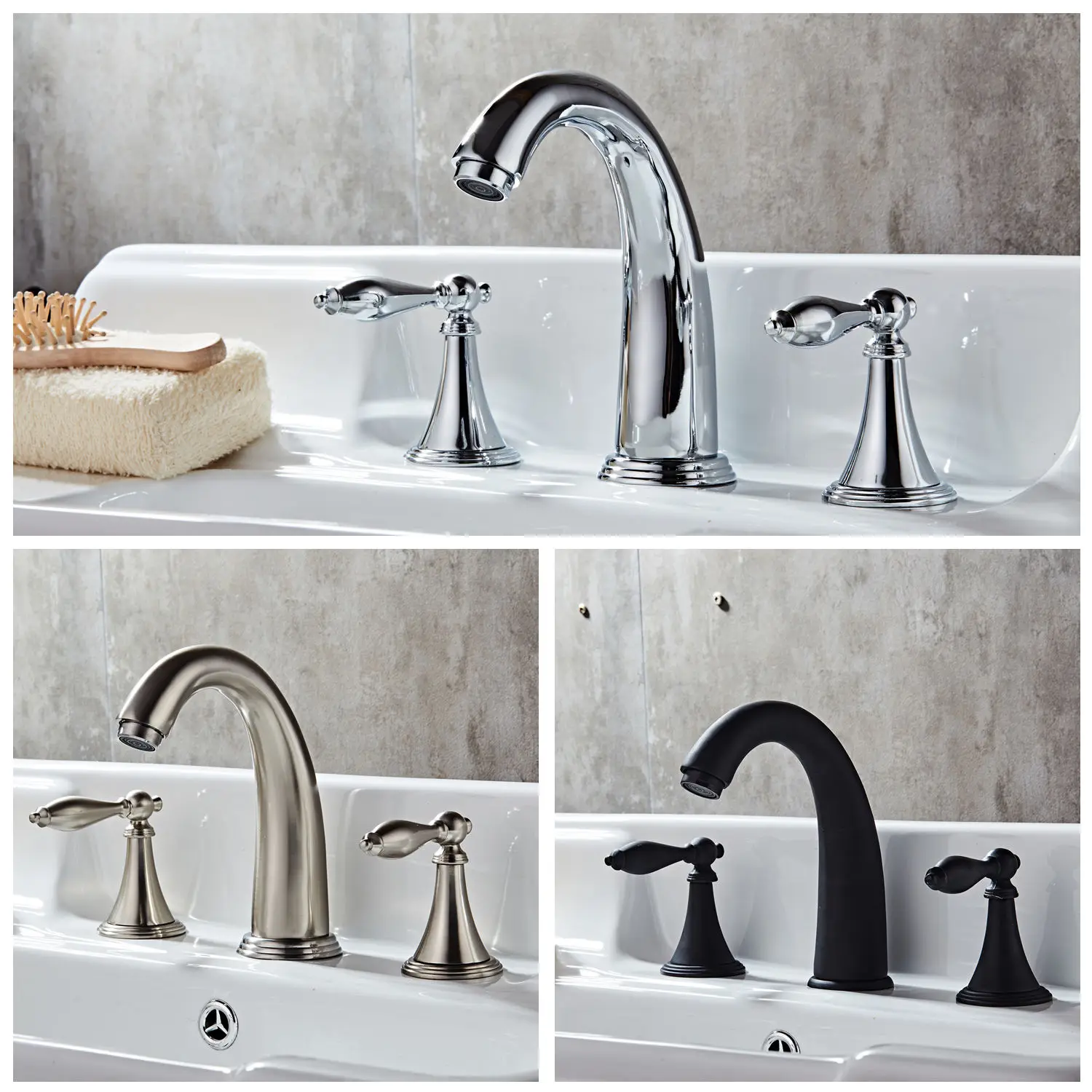 

Polished Chrome ,Golden Double Handle Basin Faucet Deck Mounted Bathroom Tub Sink Mixer Taps Widespread 3 Holes ZD301