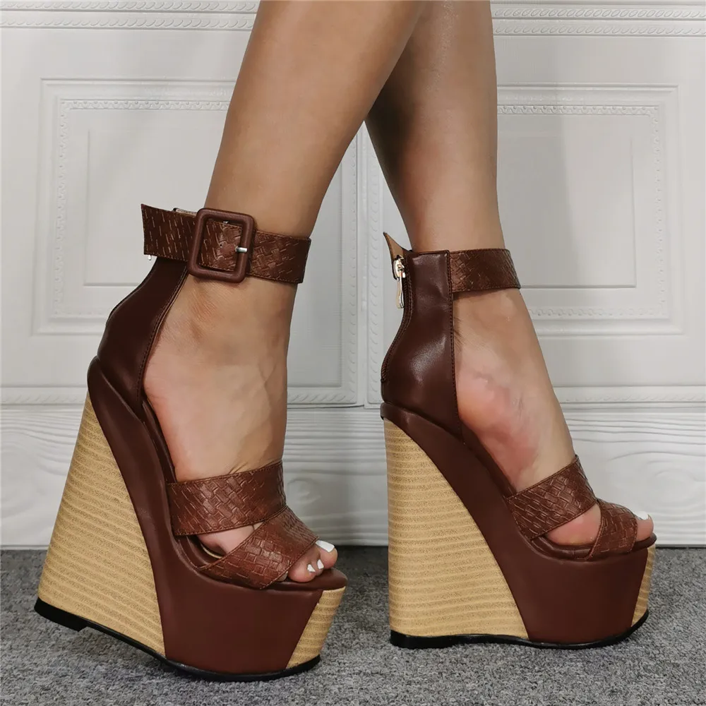 Summer Wedge Platform Woman Sandals Shoes Gladiator Women Summer Buckle Strap Heels Sexy Female Party Casual Sandals Brown Shoes