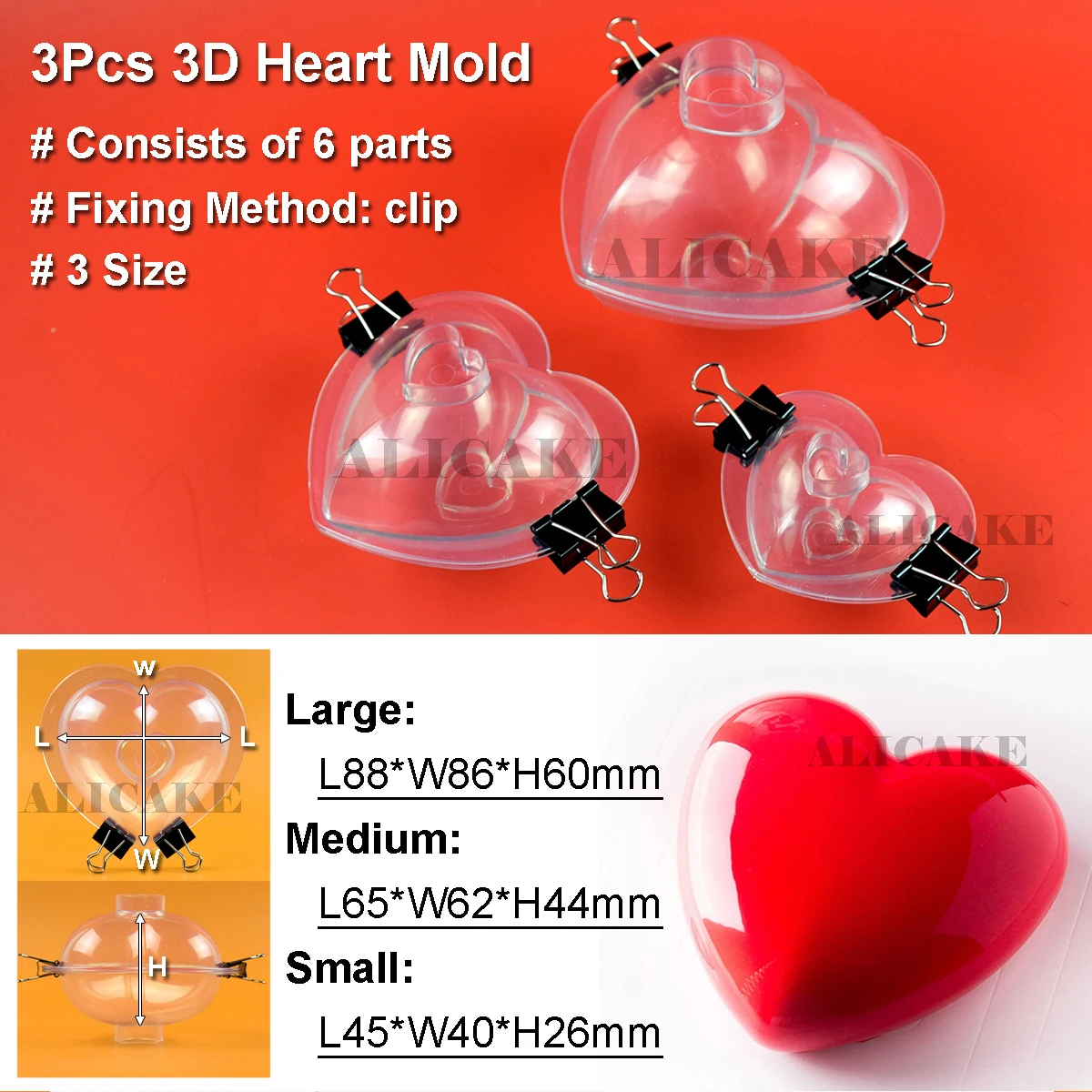 3Pcs 3D Chocolate Mold for Easter Egg Heart Polycarbonate Chocolate Bomb Mould High Heels for Baking Pastry Confectionery Tools