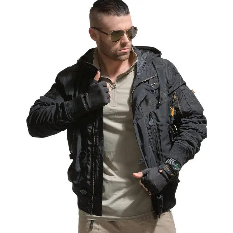 New Style Outdoor Military Fan Hooded Stand Collar Safari Style Ma1 Men\'s Bomber Jacket Flight Jacket Army Green Jacket