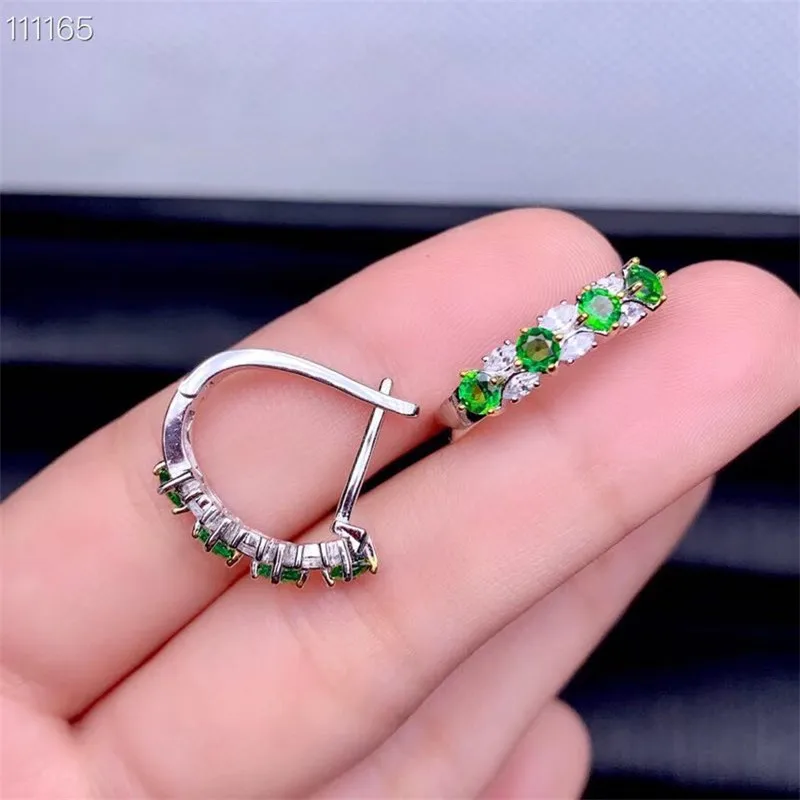 

natural Tsavorite Elegant lovely earrings Natural green earrings S925 silver female party fine gift jewelry