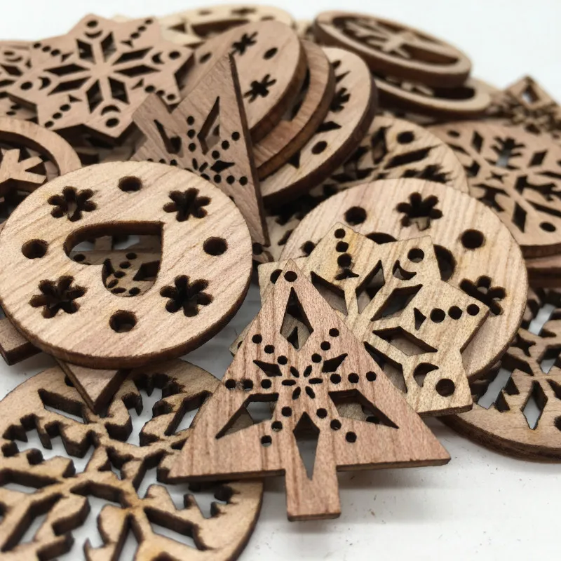 20pcs Wooden Christmas Ornaments Unfinished Wood for DIY Art Crafts Wood Carved Ornaments for Home Party Hanging Decorations