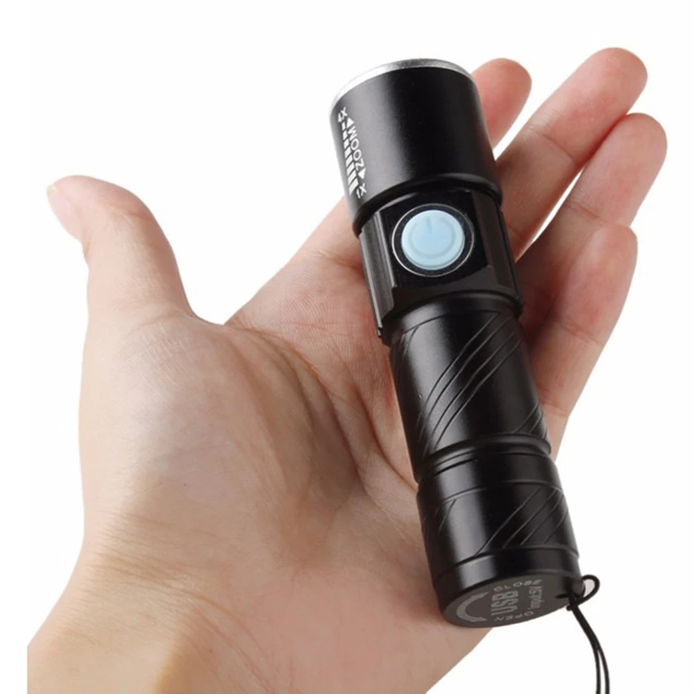 Mini LED Flashlight USB Rechargable Glare Telescopic Zoom Portable Torch 3 Mode Waterproof Flash Light for Outdoor Camping Climb