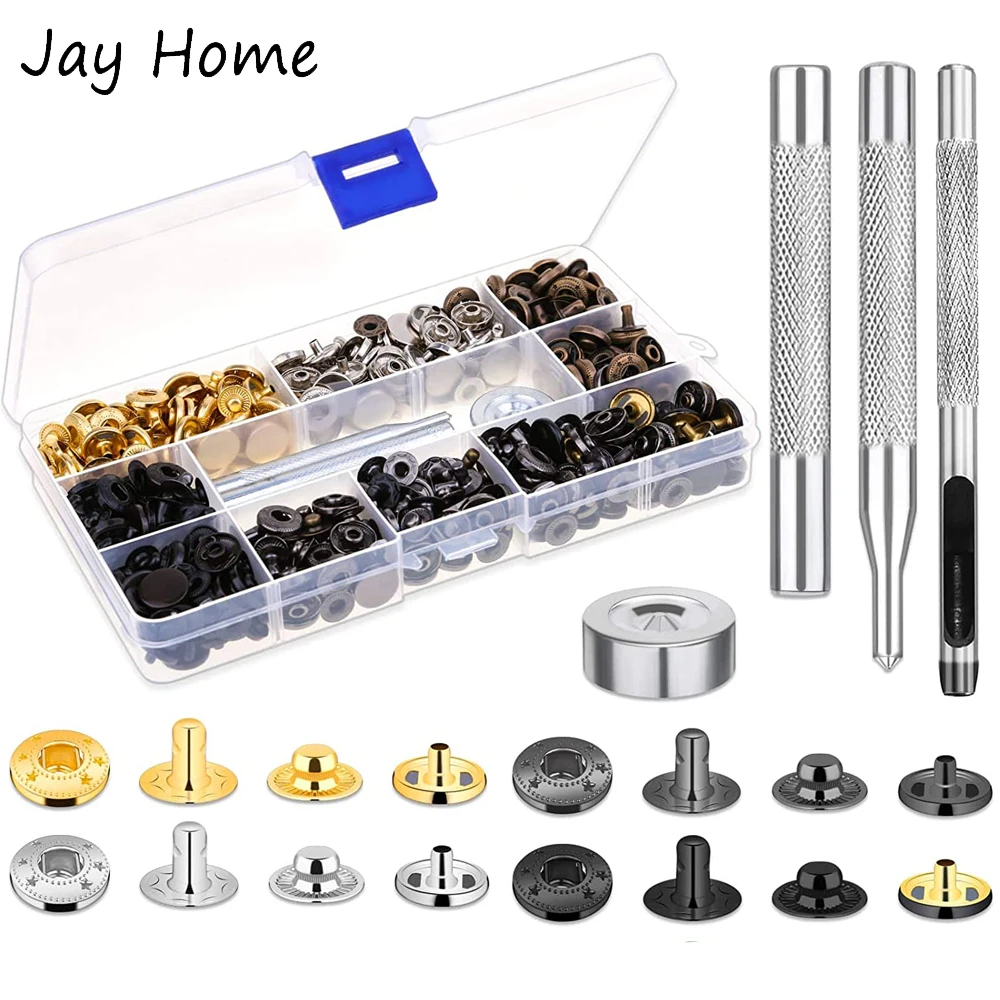 

60 Sets Leather Snap Fastener Kit 6 Colors Metal Button Snaps Press Studs with Installation Tools for Clothes Bags Leather Craft