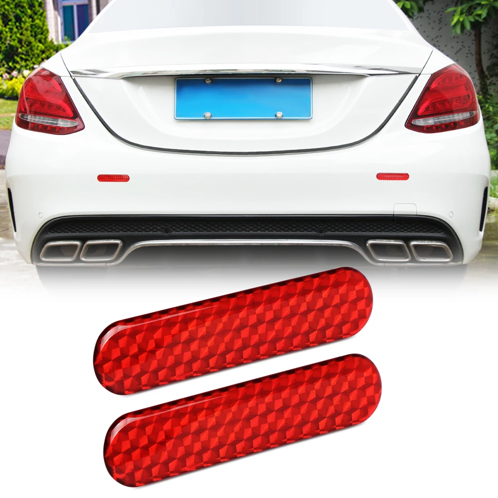 2Pcs Car Auto Exterior Reflector Decal Stick-On Reflective Sticker Red Car Reflective Sticker ACCESSORIES