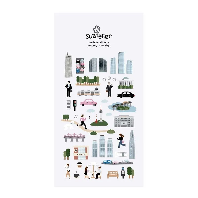 Suatelier 1105 Stad Stickers Scrapbooking Materiaal Hoogbouw Koffie Winkel Toren Ontwerp Junk Journal Diy Deco Craft