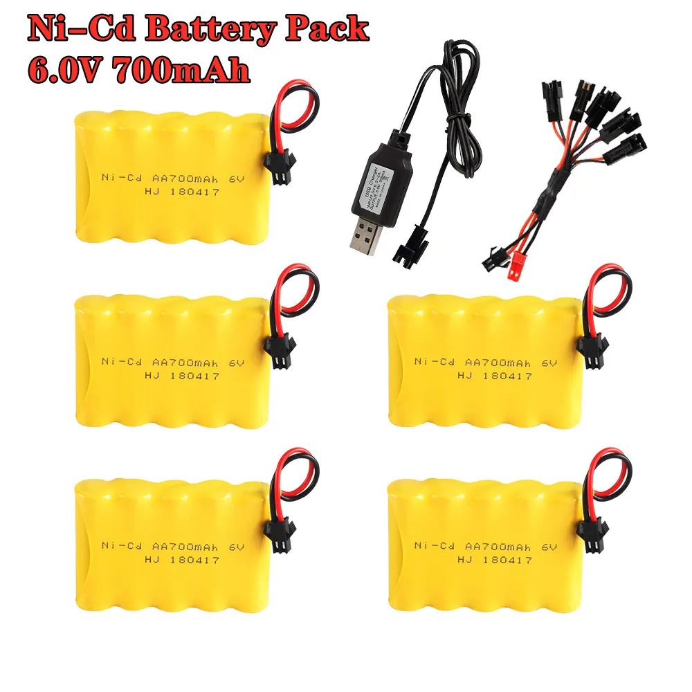 6v 700mah NiCd Battery With USB Charger For Rc Toys RC Cars rc Boats Guns Tanks Robots Parts 5*AA 1.2v Rechargeable Battery Pack