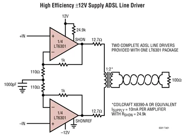 LT6301CFE LT6301IFE LT6301 - Dual 500mA, Differential xDSL Line Driver in 28-Lead TSSOP Package