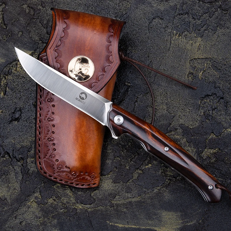 Bohler M390 스틸 블레이드 접이식 포켓 나이프 아이언 우드 손잡이, 칼집 EDC 도구, 야외 사냥 자기 방어 생존