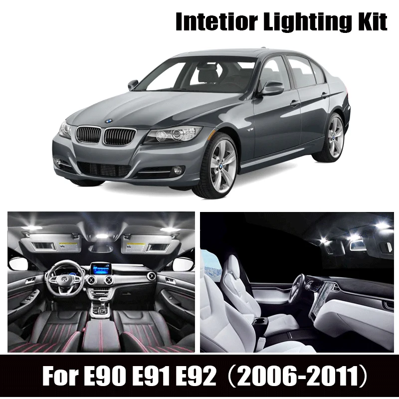 Kit de luz LED interior para BMW série 3, lâmpada frontal Dome, luzes traseiras mapa, lâmpada Vanity Mirror, E90, E91, E92, 2006-2011, 9pcs