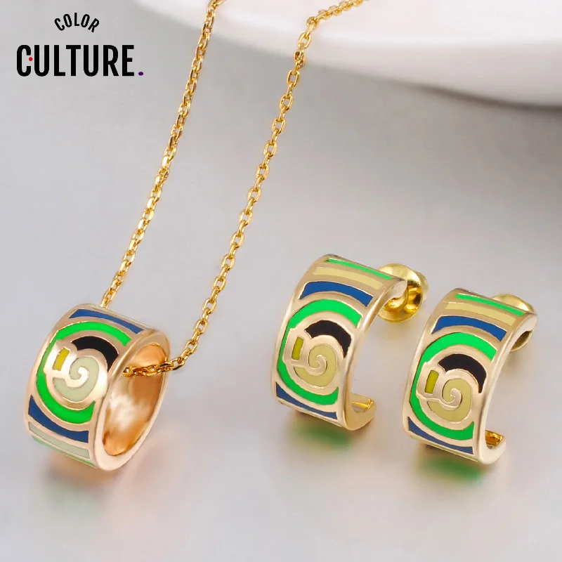 

Color Culture Women Color Bar Patter Filled Design Enamel Jewelry Sets Prom Clothing Accessories (Necklace, Earring)