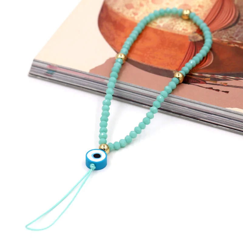 New Fashion Jewelry Phone Chain Accessories Colorful Crystal Evil Eye Charm Lanyard Strap