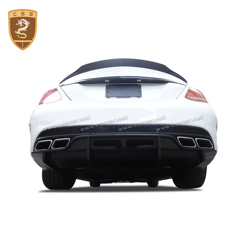 CSSYL High Quality Real Carbon Fiber Rear Bumper Lip Car Accessories for Benz C Class C63 W205 PSM Style Rear Diffuser Part