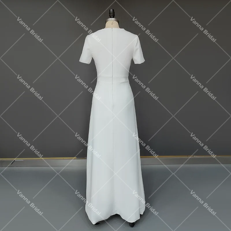 Rundhals Satin Minimalistischen Hochzeit Kleid Mantel Schmeichelhaft Keyhole Zurück Kurzen Ärmeln Nach Maß Plus Größe Einfache Brautkleid