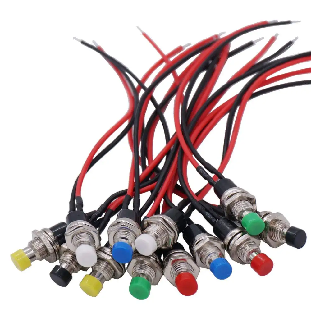 5Pcs 1A 250V AC 2 Pins SPST 6 Colors Normal Open Mini Momentary Push Button Switch with Pre-soldered Wires PBS-110-X6C