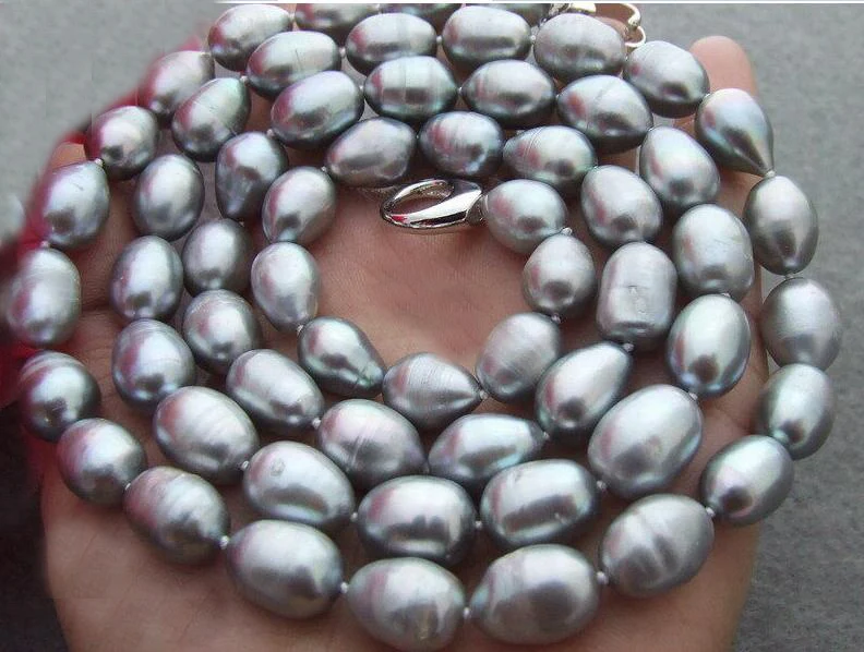 50inch 78inch 125cm 200cm 9x10mm gray baroque pearl necklace natural freshwater pearl Jewelry