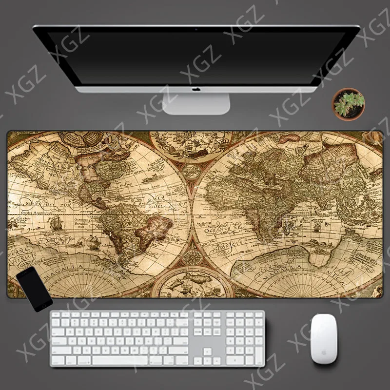 Yuzuoan XL Mouse Pad Gaming Computer Player Large World Map Mouse Accessory Pad 900x400 Keyboard PC CS GO Table Retro Durable