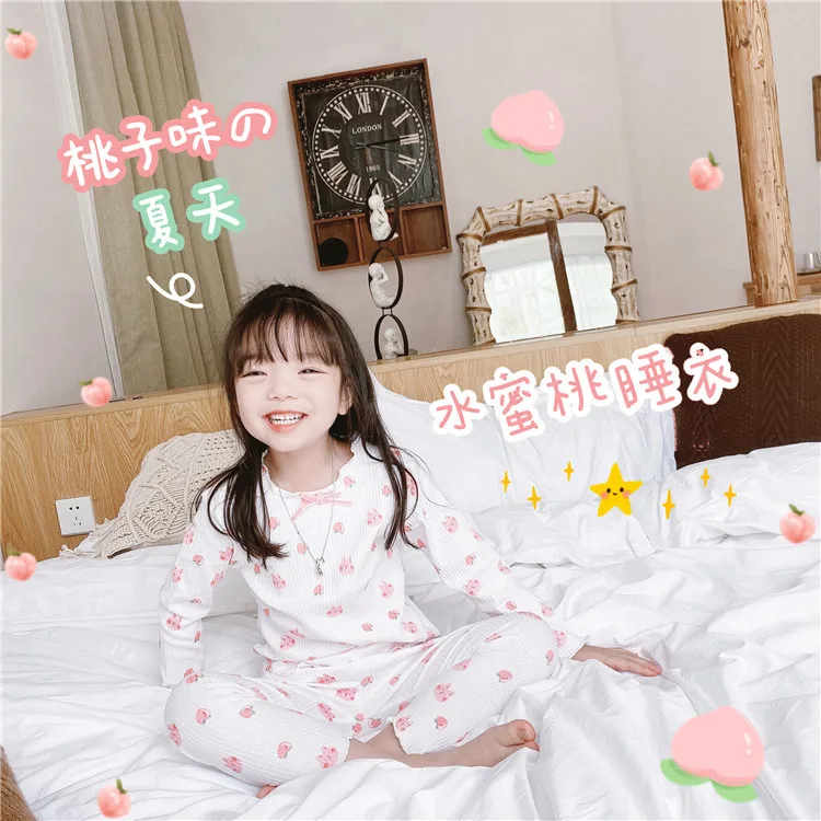 Tonytaobaby Girls' Spring and Summer Home Clothes New Peach Comfortable Pajama Home Clothes Set