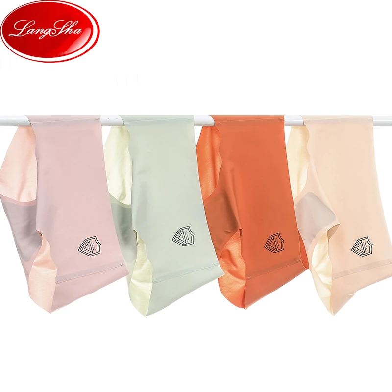 4Pcs/set Seamless Ice Silk Women Panties Fashion Intimates Low Waist Female Comfort Underwear Cotton Crotch  Lingerie LANGSHA