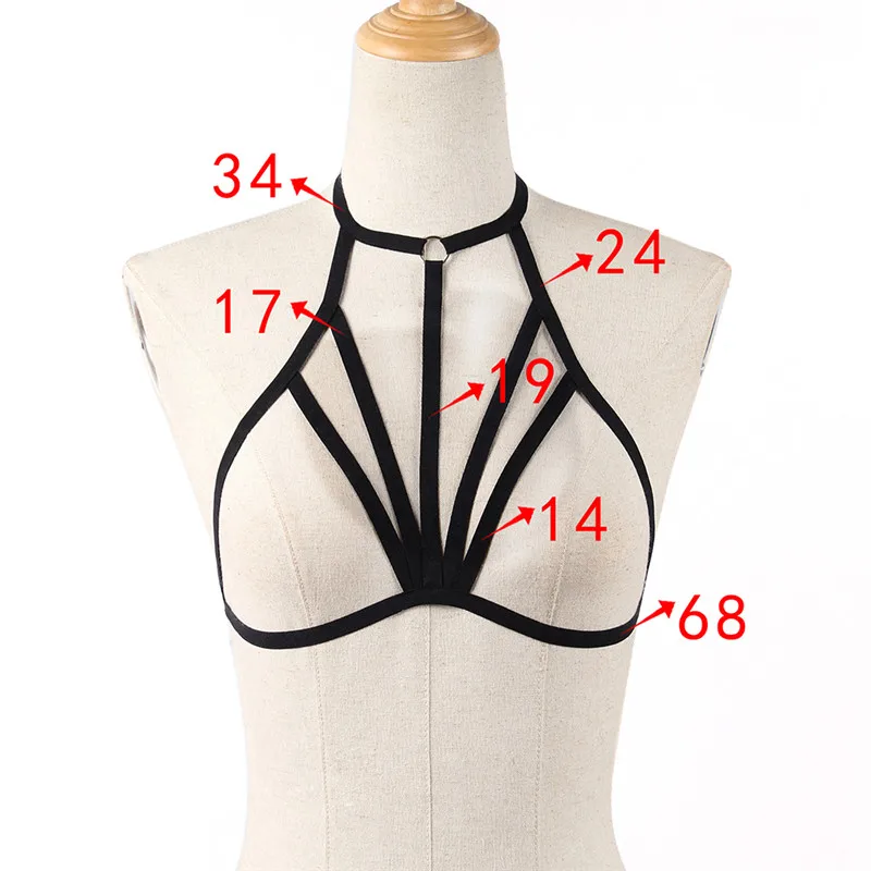 Sexy Lingerie Elastic Black Cupless Bra Bandage Women Lingerie Alluring Bustier Cage Goth Crop Tops Belt