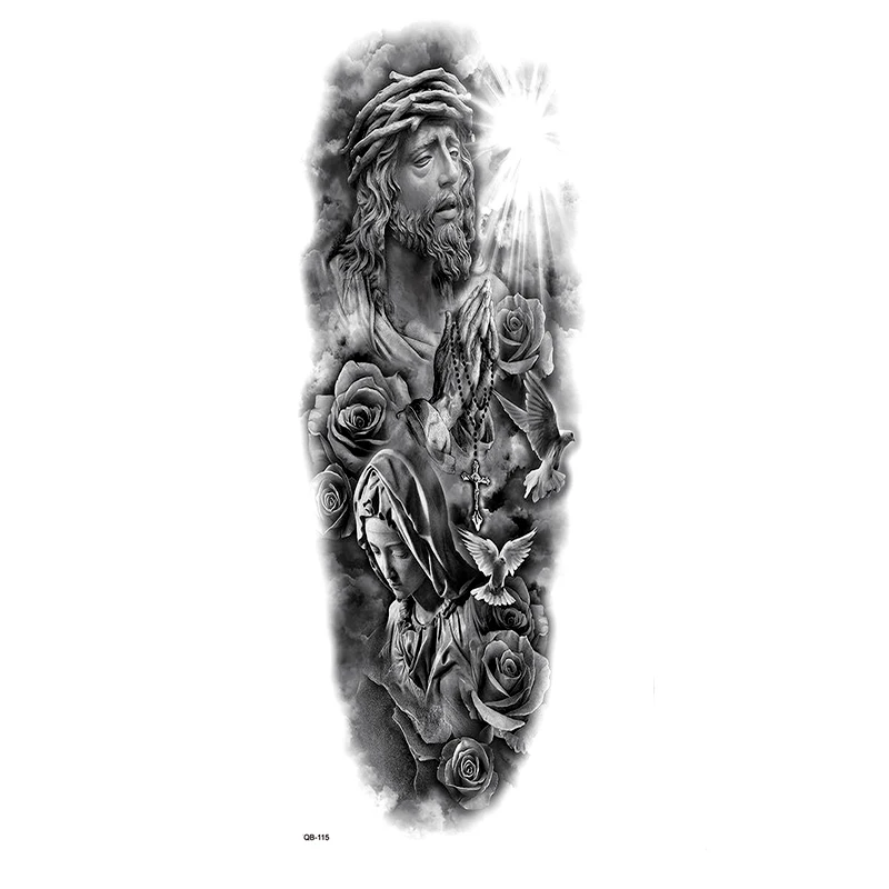 

Merciful Jesus Full Arm Waterproof Temporary Tattoos Men Kit Tattoo Arm Sleeves Temporary Tatoo Stickers Fake Tatoo Men