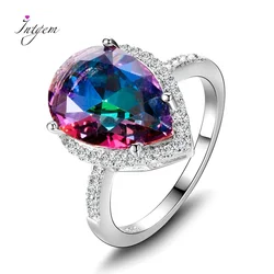 Ladies Jewelry S925 Silver Ring Mystical Rainbow Topaz Dripping Ring Wedding Jewelry Party Valentine's Day Ring Gift Wholesale