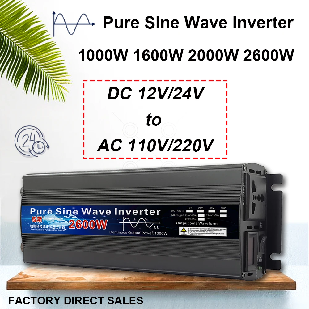 

Pure Sine Wave Inverter 12V 24V 110V 220V 1000w 2000w 2600w Inversor 12V 48V to 220V Power Solar Inverter Converter LED Display