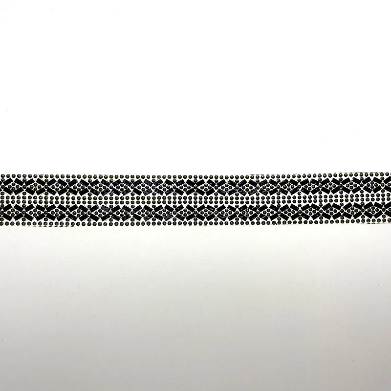 1 Yard Clear Black Hot Fix Rhinestone Glass Ribbon Crystal Motif Lace Trim Tape Decorative Shoes Clothing Accessories YY041