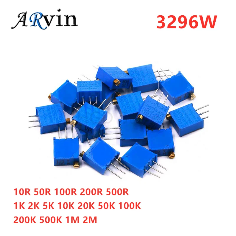 10pcs 3296W 3296 50 100 200 500 ohm 1K 2K 5K 10K 20K 50K 100K 200K 500K 1M ohm 103 100R 200R 500R Trimpot Trimmer Potentiometer