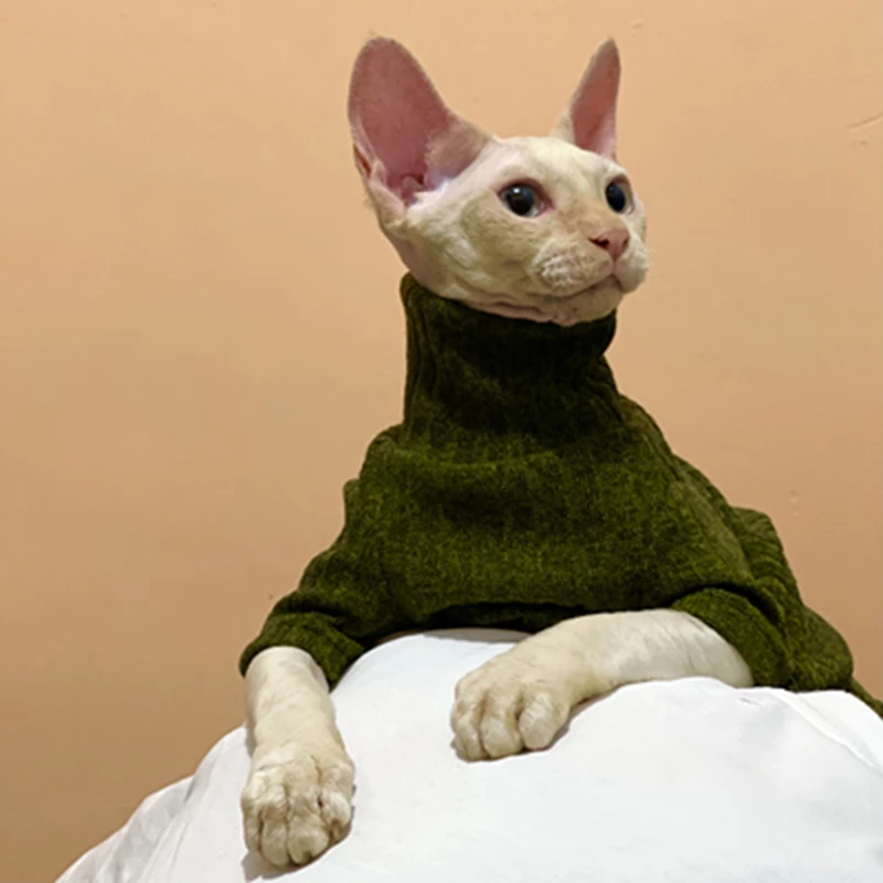 winter Warm Sphinx Hairless Cat turtleneck sweater base coat Solid color stretch soft Sphinx Devon cat clothes