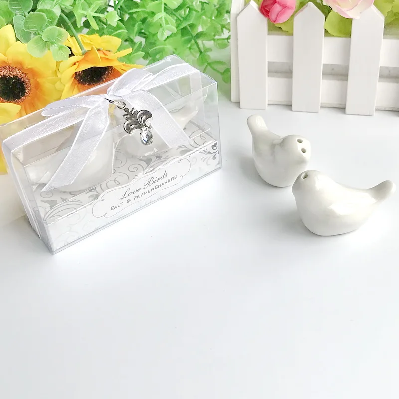 1 SET X White Ceramic Birds Salt&Pepper Shakers in Elegant Gift Box with Charm Wedding Gift Bridal Shower Favors