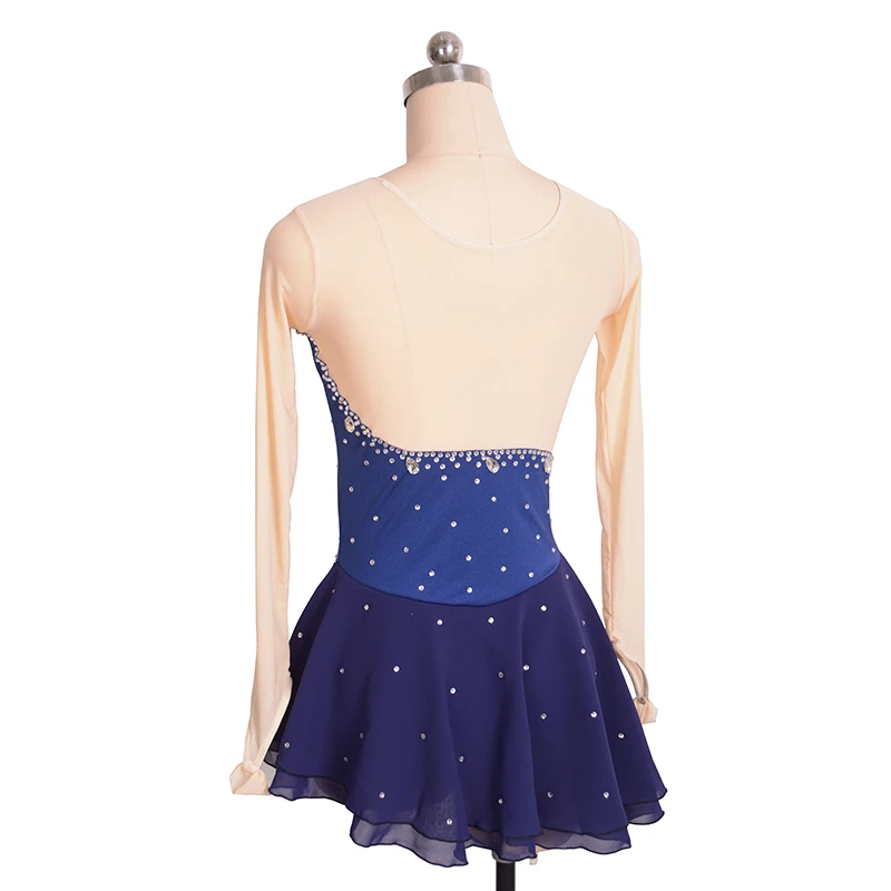 Figure Skating Competition Training Women's Children's Rhythmic Gymnastics Performance Long Sleeve Blue Dress Sky Diamond