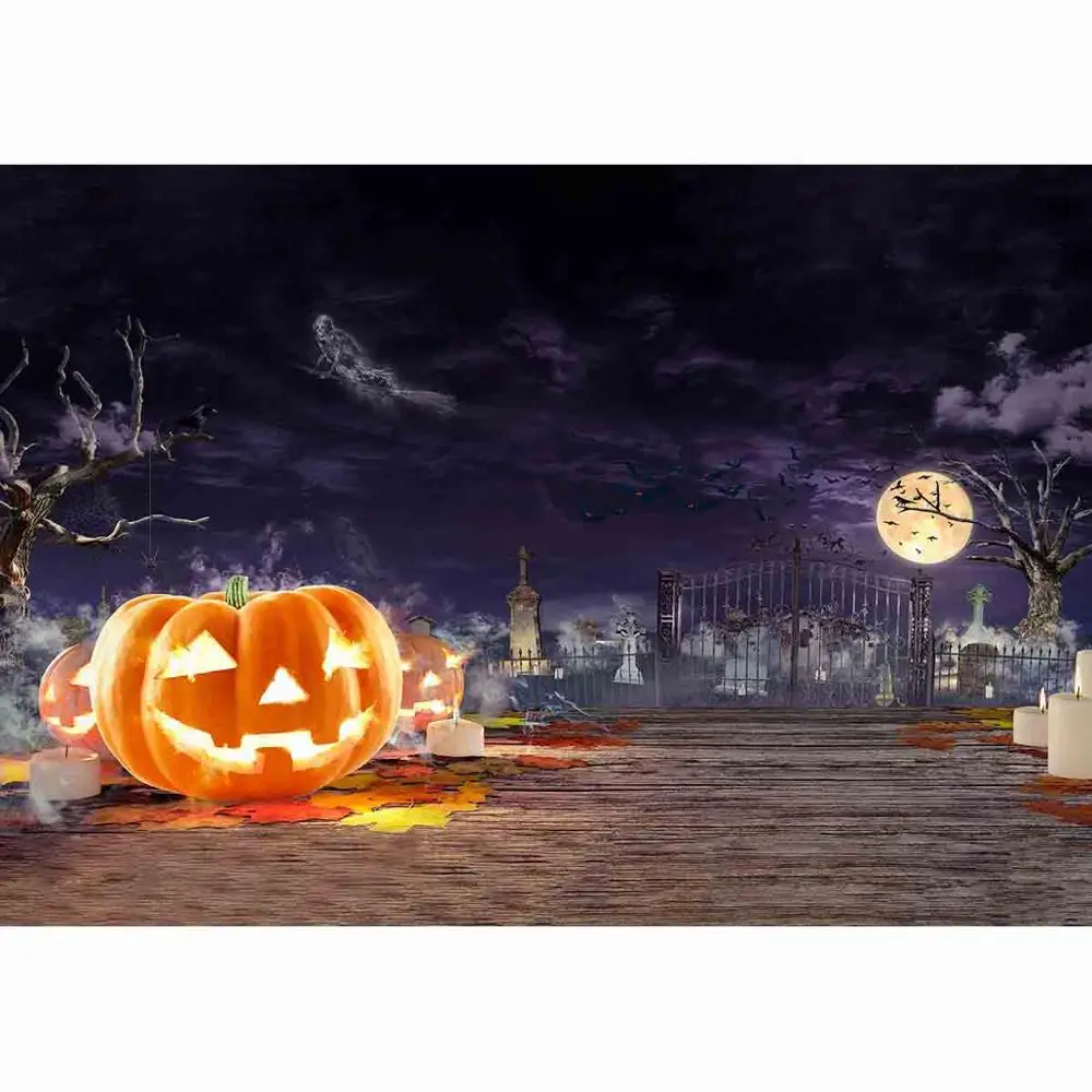 Funnytree photographic background pumpkin lantern candle night terror ghost tree moon photo kids backdrops photophone photocall