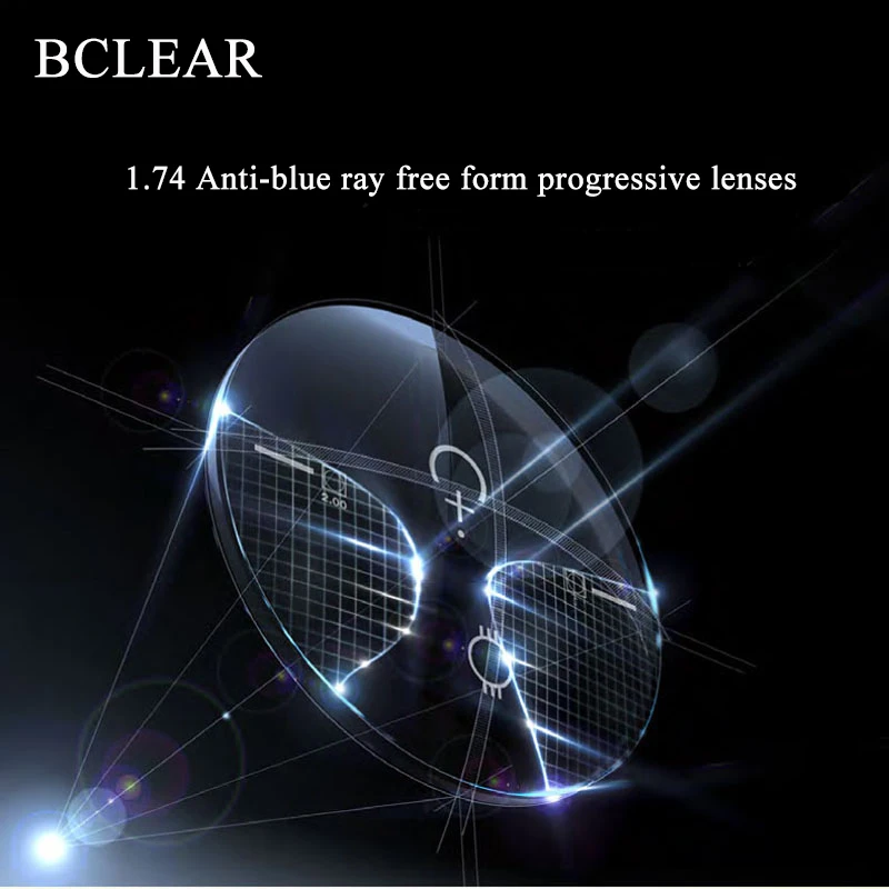 BCLEAR 1.74 High Index Anti-blue Ray Thin Progressive Lenses See Far Middle Near Block Blue Light Eyes Protection Glasses New