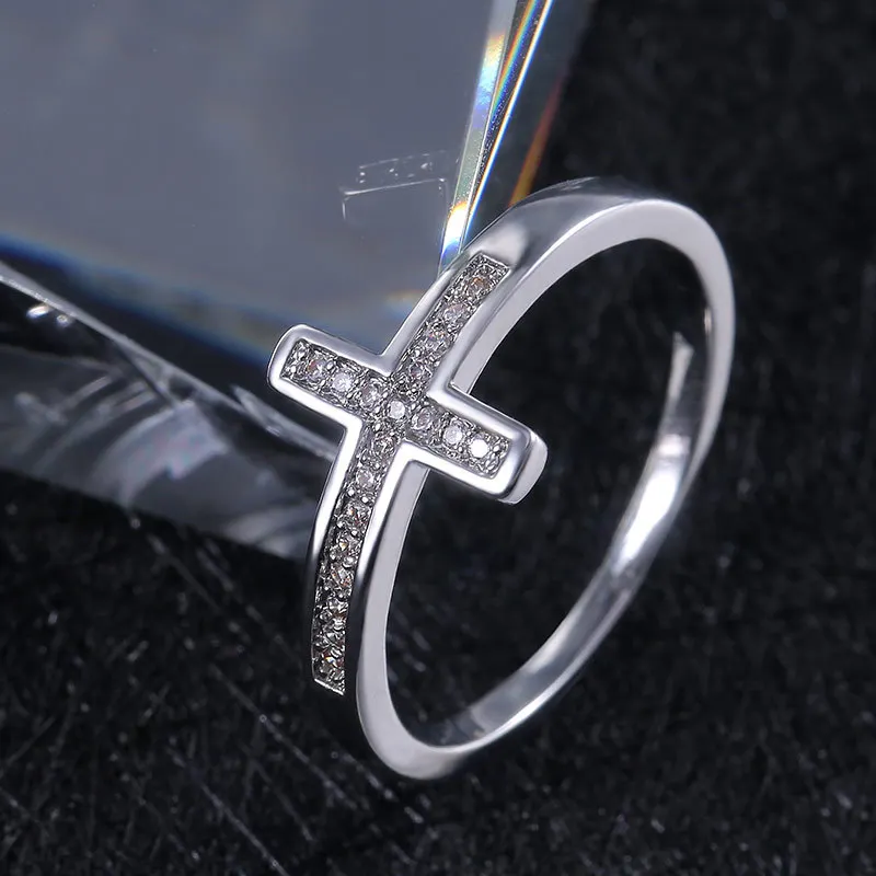 Luxury Cross X แหวนหมั้นผู้หญิง Full Paved CZ Stone สี Elegant Simple เครื่องประดับแหวนขายร้อน