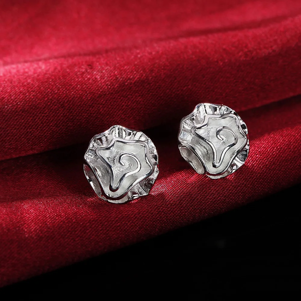 Low price silver color rose flower stud earrings fashion classic woman jewelry party wedding gift earrings drop shipping
