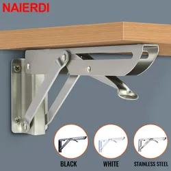 NAIERDI – support d'angle pliable en acier inoxydable, 2 pièces, 8-20 pouces, blanc, noir, fer, Triangle, support mural pour étagère, banc, Table