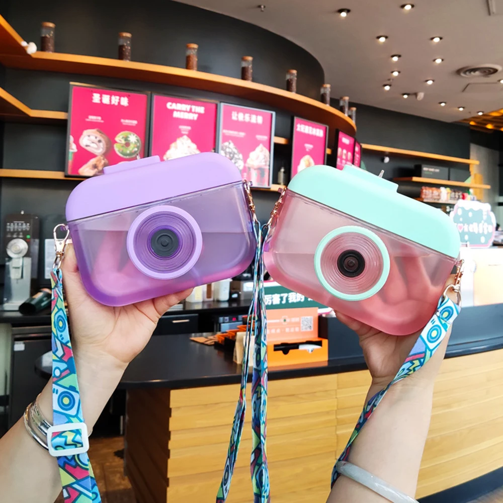 

Creative Camera Travel Water Bottle With Straw Cute Clear Plastic Portable Water Cup Fashion Adult Children High Capacity Bottle