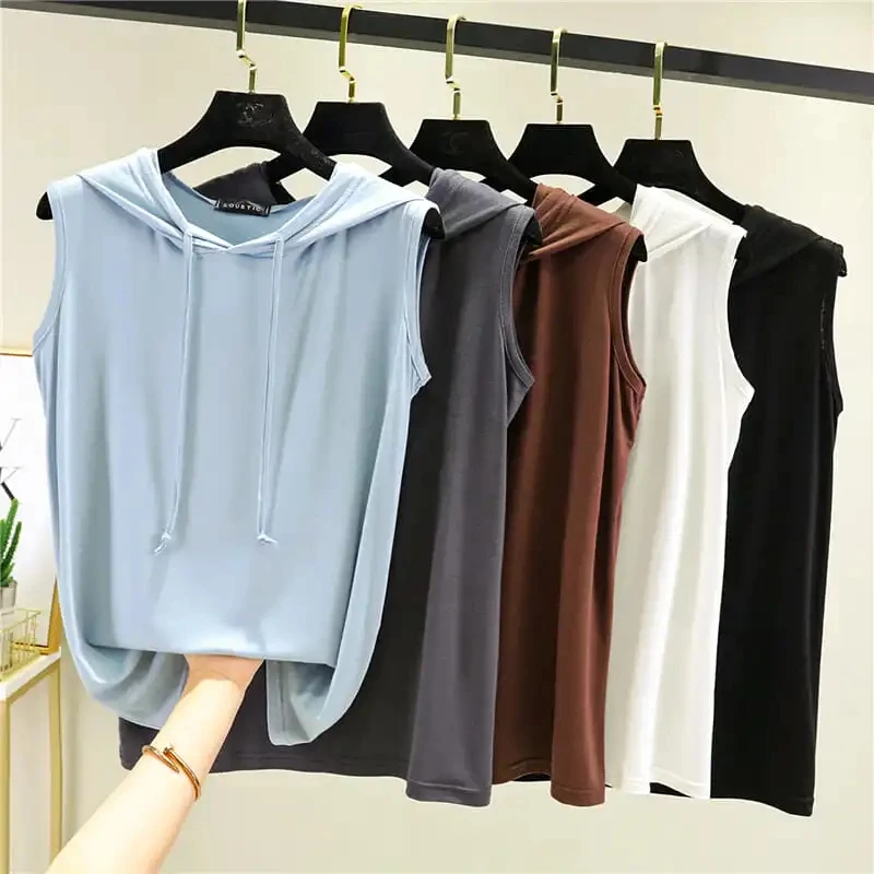 BF style modal hoodie women's loose 2021 summer new Korean style thin sleeveless loose top solid color casual couple T-shirt