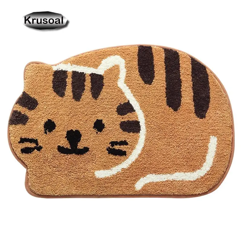 Bathroom Absorbent Floor Mats Creative Cartoon Cat Shape Thick Flocking Bathroom Rugs Non-Slip Bath Mat Decorative Door Mats