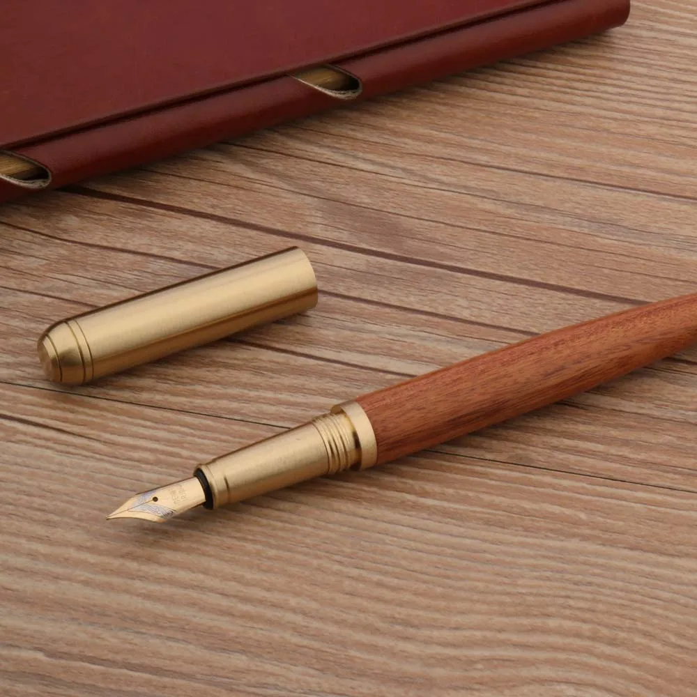 High Quality Fountain Pen Wooden Ink Pen Rosewood Brass Spin 0.7mm Nib Converter Filler School Office Gifts Stationery