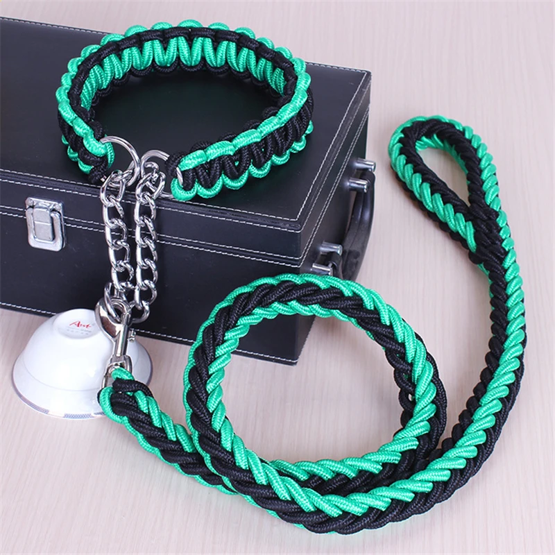 

1.2M 17 colors Length Double Strand Rope Large Dog Leashes Metal P Chain Buckle National Color Pet Traction Rope Collar Set A 14